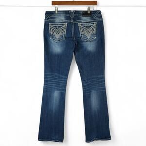 Tin Haul Women's Boot Cut Jeans - Dark Blue Wash with White Stitching